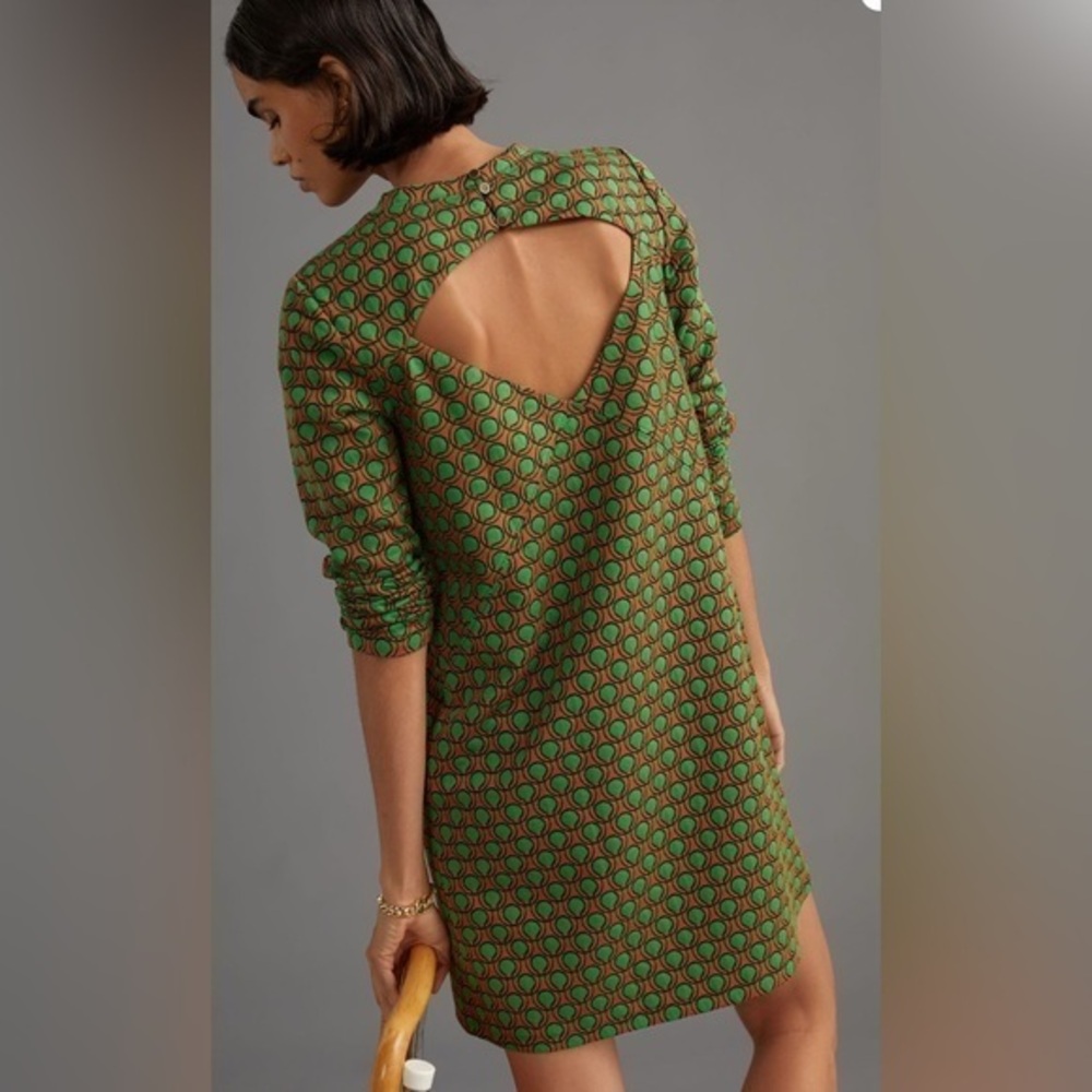 Anthropologie Green Geometric Back-Cutout Dress
